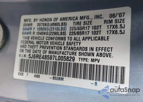 2007 Honda Cr-V Ex z USA, uszkodzony, nr VIN 5J6RE48597L005829